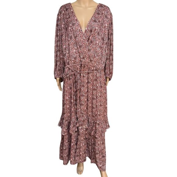 Lane Bryant 3/4 Sleeve Flounce-Hem Midi Dress in floral rose size 26 NWT - Picture 4 of 11